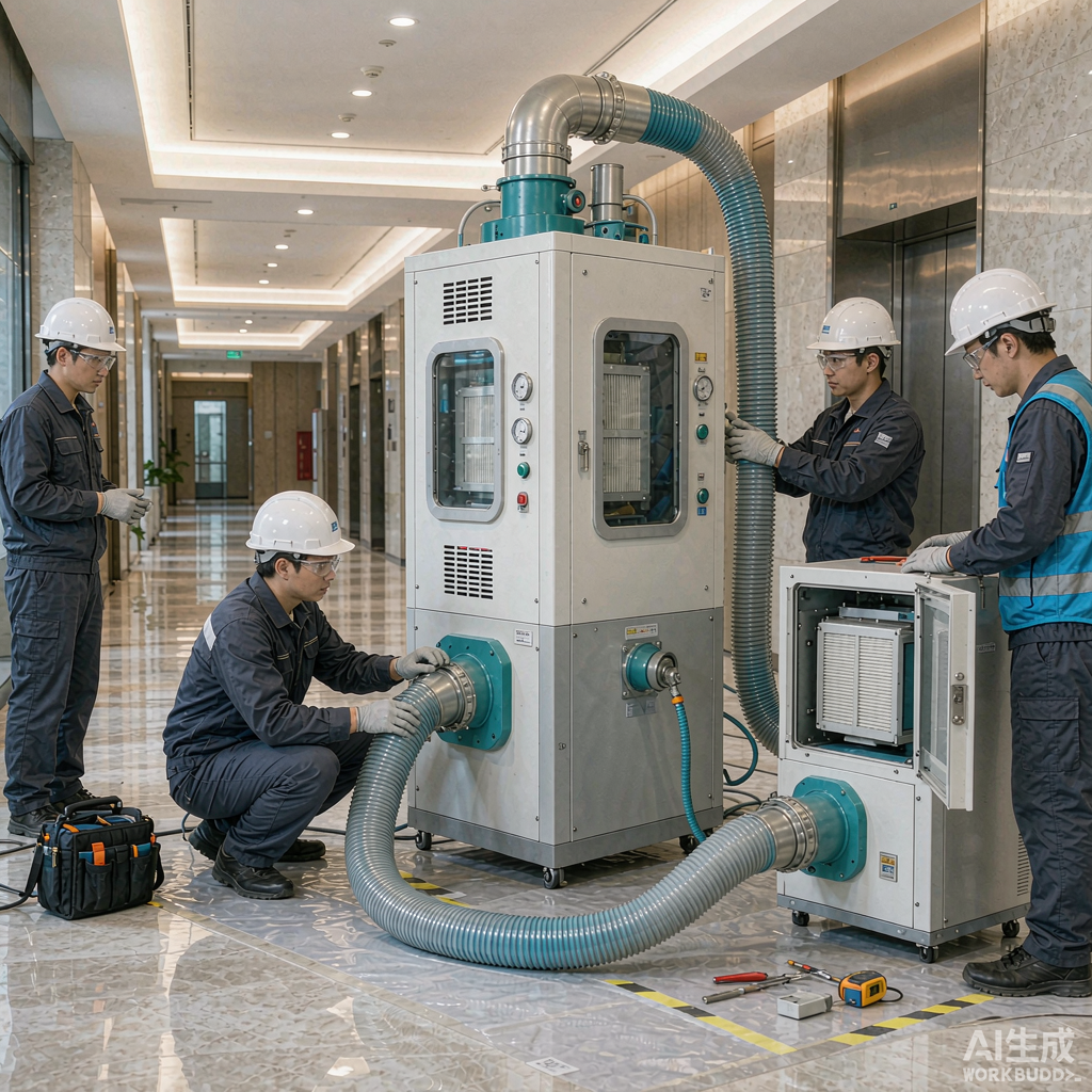 亮健环保负压无尘设备与 HEPA 过滤集尘机组在现场作业
